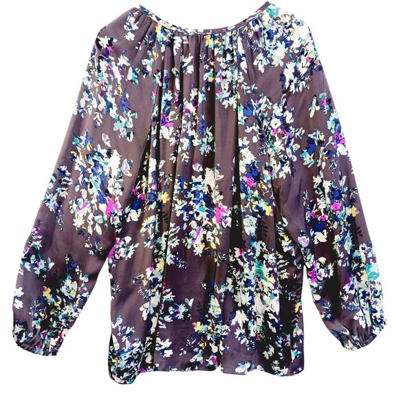 Ellen Tracy, 3X Top, Gray w/ Abstract Floral Print, Long Sleeve, Flowy Full Cut - Picture 1 of 14
